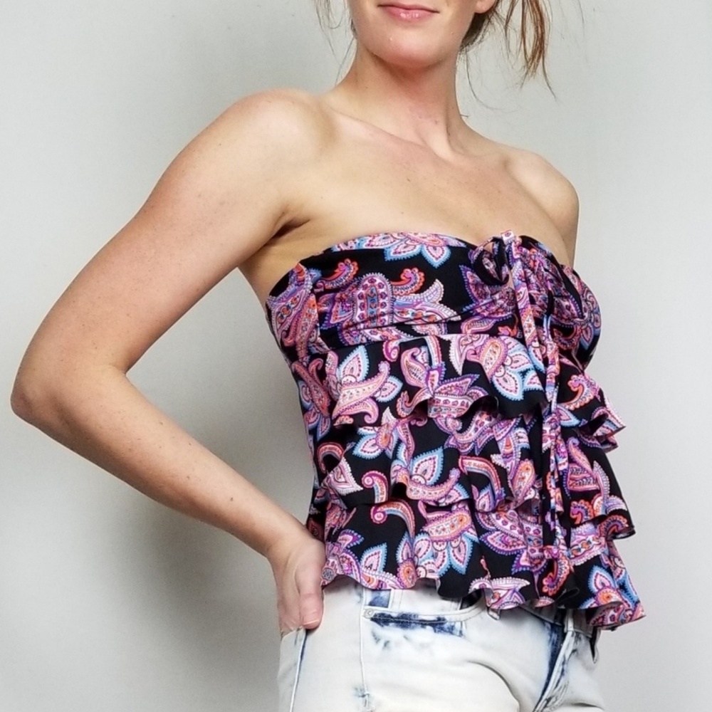 Collection Catalina Tankini Top Paisley Print Ruffles Sz M swimsuit spring break